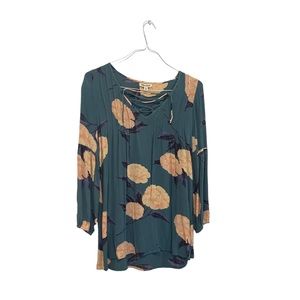 Billabong Dress Women’s XS Blue Floral‎ Front V Neck Midi Rayon